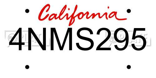 4NMS295 California License Plate