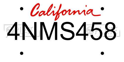 4NMS458 California License Plate