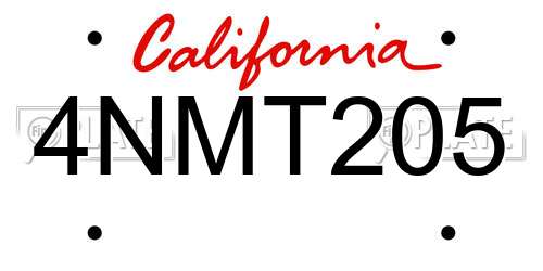 4NMT205 California License Plate