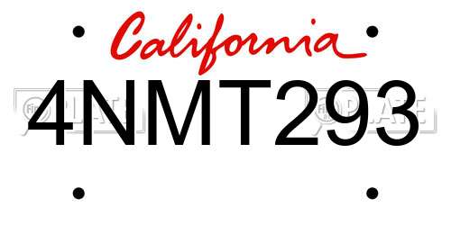 4NMT293 California License Plate