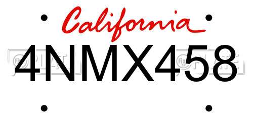 4NMX458 California License Plate
