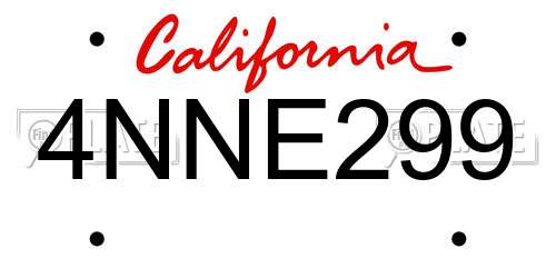 4NNE299 California License Plate
