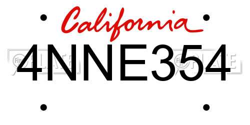 4NNE354 California License Plate