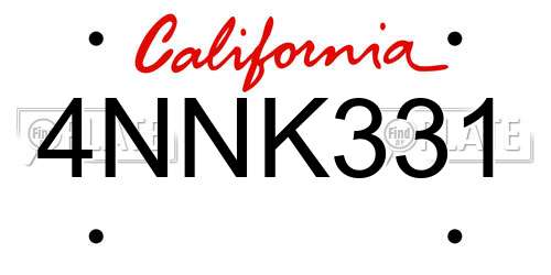4NNK331 California License Plate
