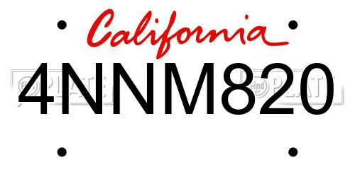 4NNM820 California License Plate
