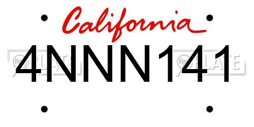 4NNN141 California License Plate