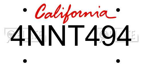 4NNT494 California License Plate