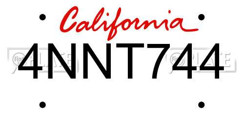 4NNT744 California License Plate