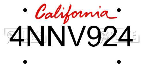 4NNV924 California License Plate