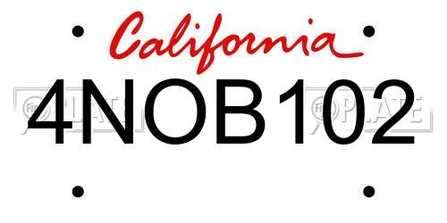 4NOB102 California License Plate