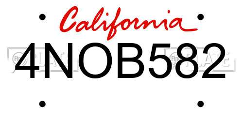 4NOB582 California License Plate