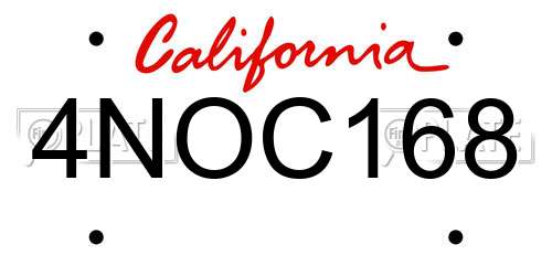 4NOC168 California License Plate
