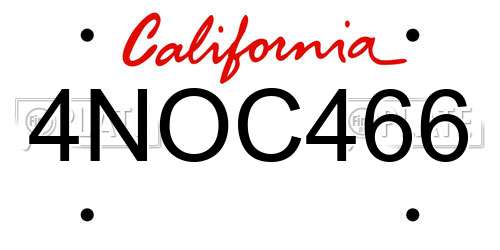 4NOC466 California License Plate