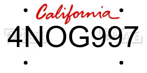 4NOG997 California License Plate