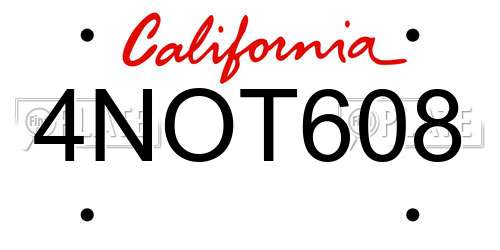 4NOT608 California License Plate