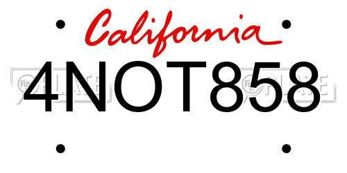 4NOT858 California License Plate