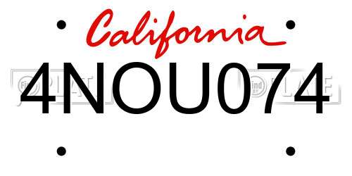 4NOU074 California License Plate