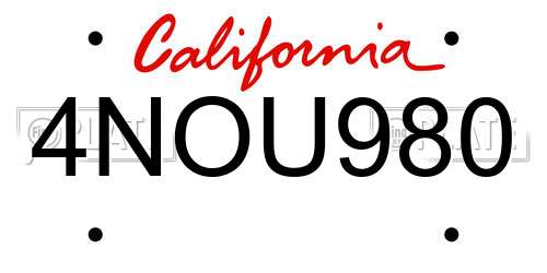 4NOU980 California License Plate