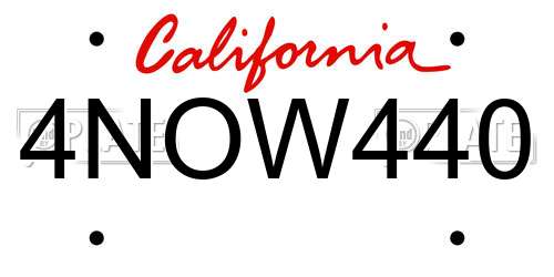 4NOW440 California License Plate