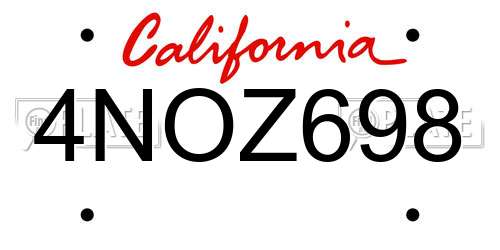 4NOZ698 California License Plate