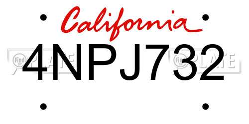 4NPJ732 California License Plate