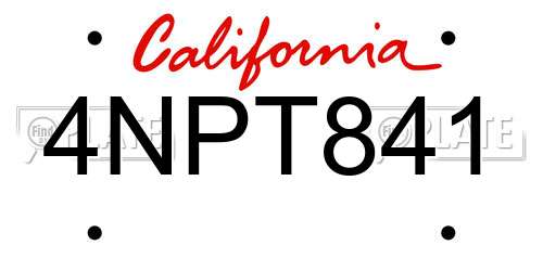 4NPT841 California License Plate
