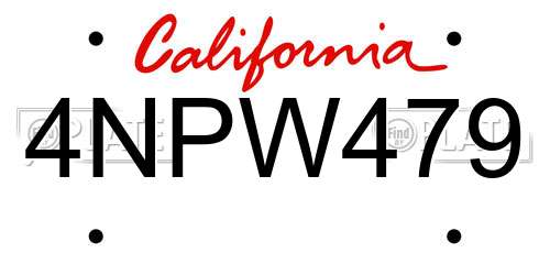 4NPW479 California License Plate