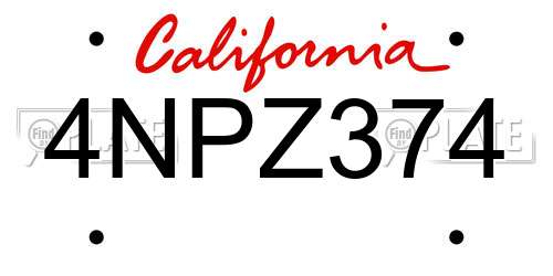 4NPZ374 California License Plate