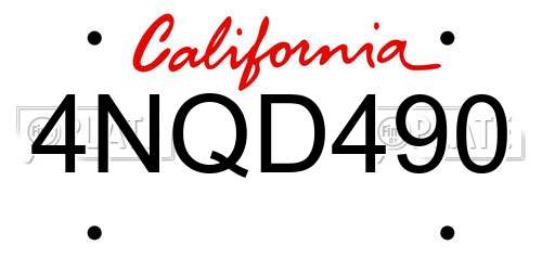 4NQD490 California License Plate
