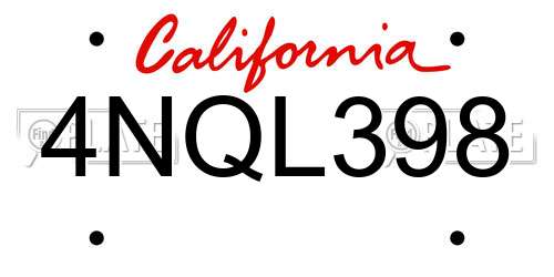 4NQL398 California License Plate