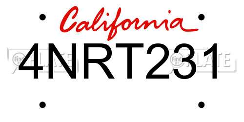 4NRT231 California License Plate