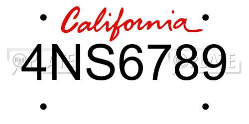 4NS6789 California License Plate