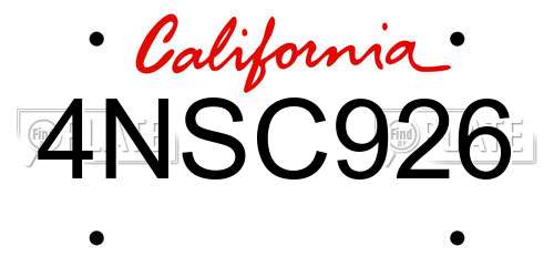 4NSC926 California License Plate