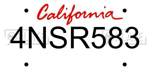 4NSR583 California License Plate