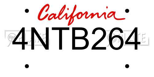 4NTB264 California License Plate