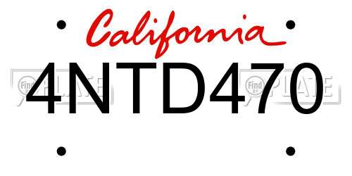 4NTD470 California License Plate