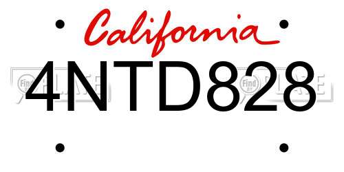4NTD828 California License Plate