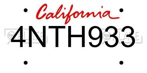 4NTH933 California License Plate