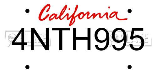 4NTH995 California License Plate
