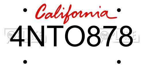 4NTO878 California License Plate