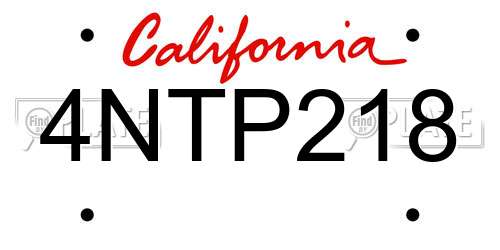 4NTP218 California License Plate