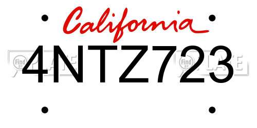 4NTZ723 California License Plate