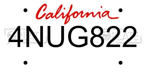 4NUG822 California License Plate