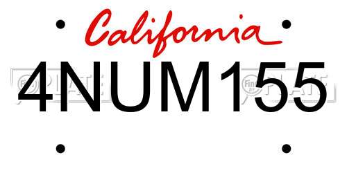 4NUM155 California License Plate