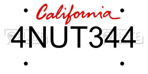 4NUT344 California License Plate
