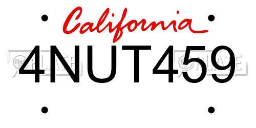 4NUT459 California License Plate