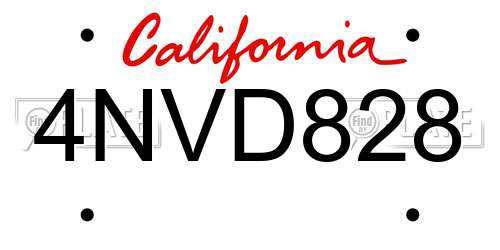 4NVD828 California License Plate