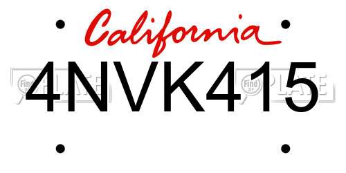 4NVK415 California License Plate