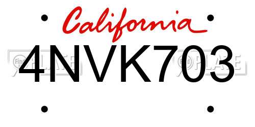 4NVK703 California License Plate