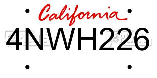 4NWH226 California License Plate